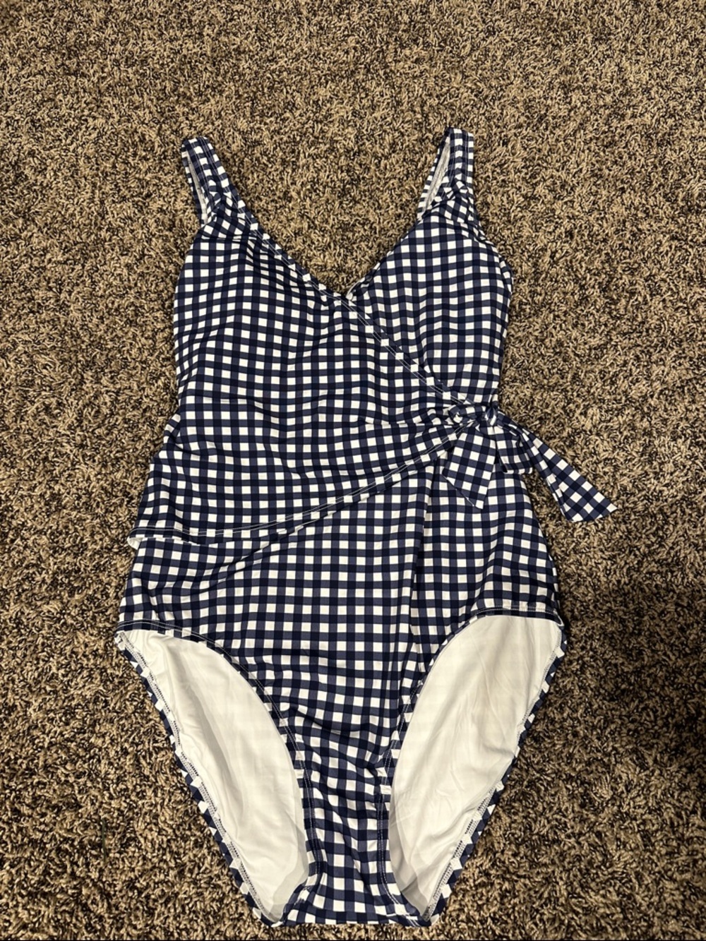 Tommy Bahama Navy and White Gingham Wrap One-Piece Swimsuit